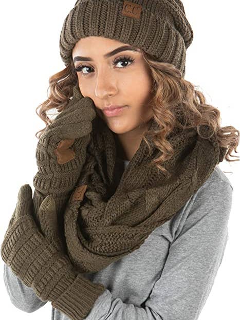 C.C Oversized Beanie, Glove & Scarf set - New Olive for wholesale by Funky Junque