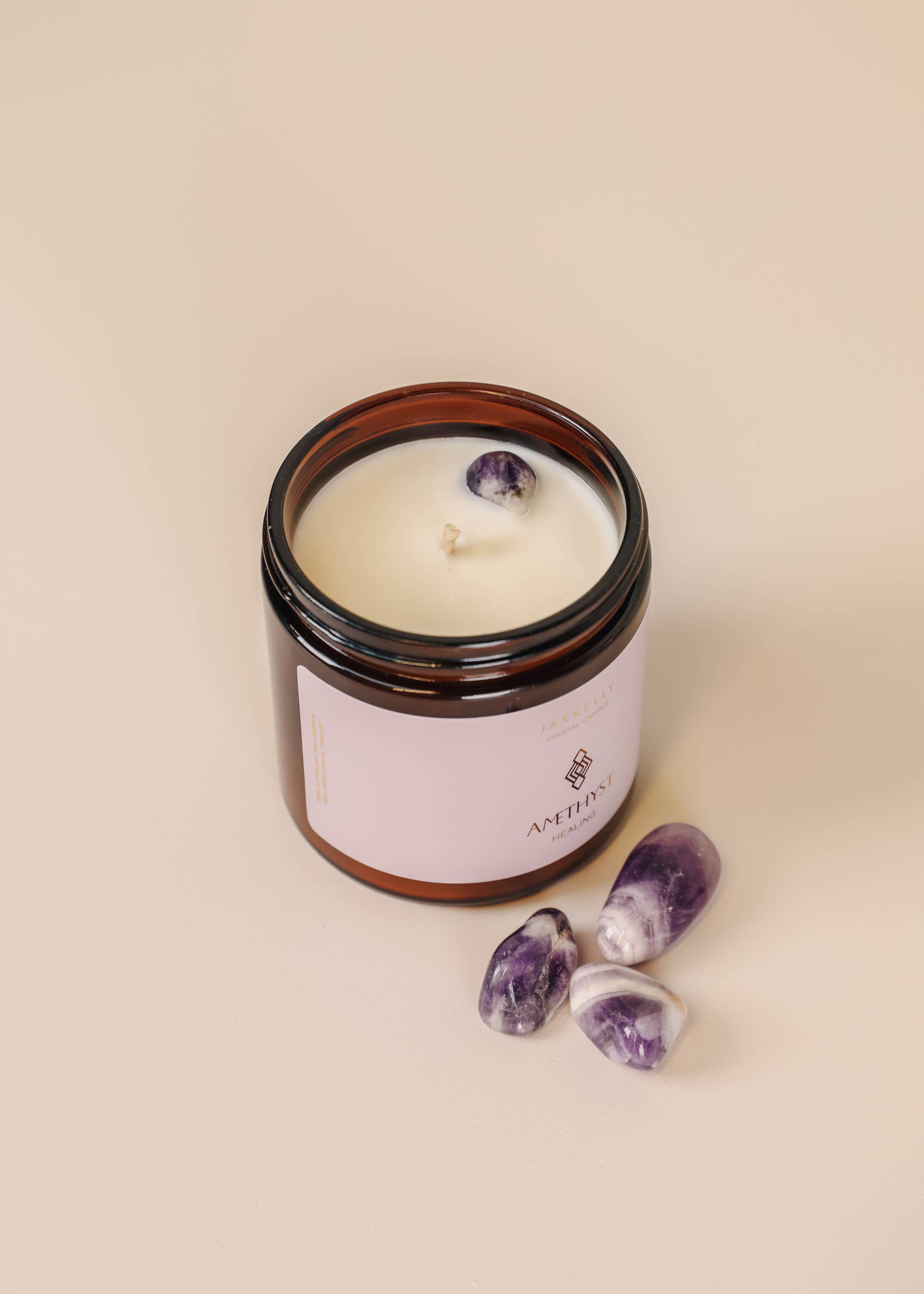 JaxKelly Candles - Wholesale Jar/Filled Candle - 4oz Amber Crystal Candles - Amethyst - Healing1