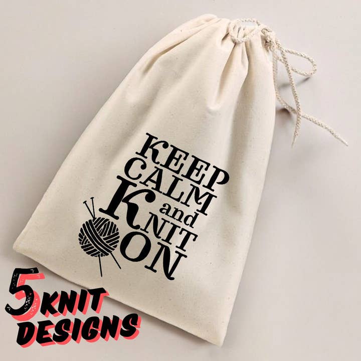 Knitting Quotes Drawstring Project Bags for wholesale by Anna B. Shop