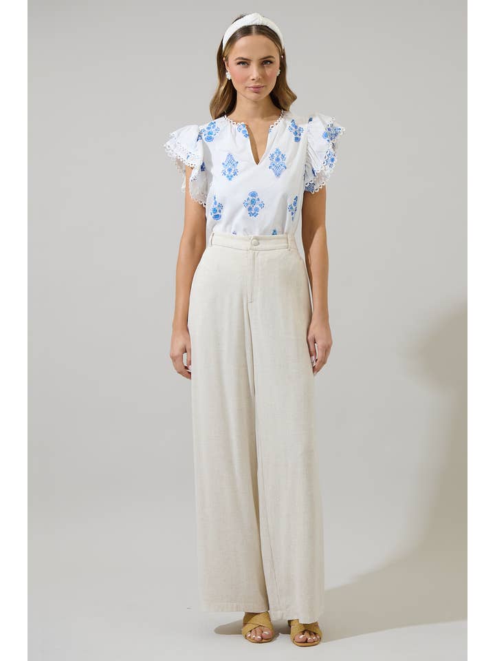 WHT BLUES Yila Floral Ema Ruffle Top for wholesale on Faire
