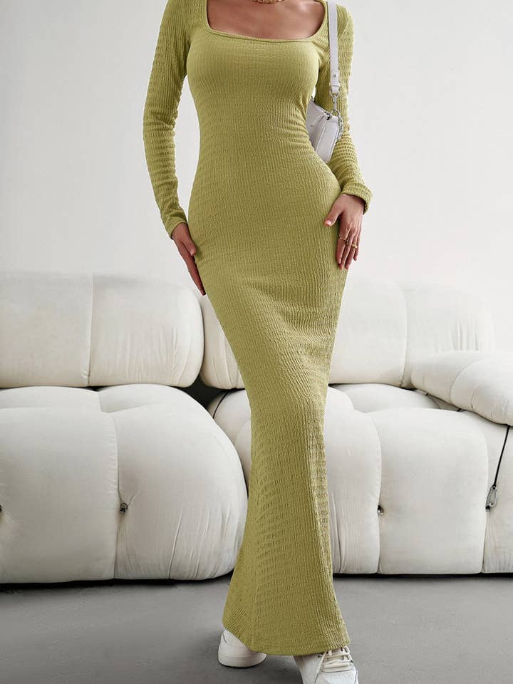 Lily Clothing - Vente Robe – femme - CWDMD0560_WOMEN ROBE MAXI LONGUE SEXY À COL CARRÉ ET COUPE MOULANTE