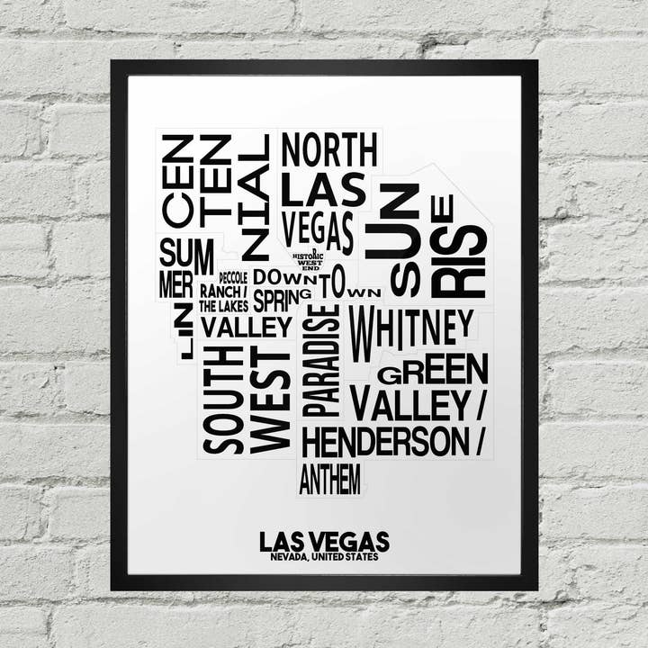 Impresión de mapa tipográfico del vecindario de Las Vegas Nevada para venta al por mayor de Damon D Chan