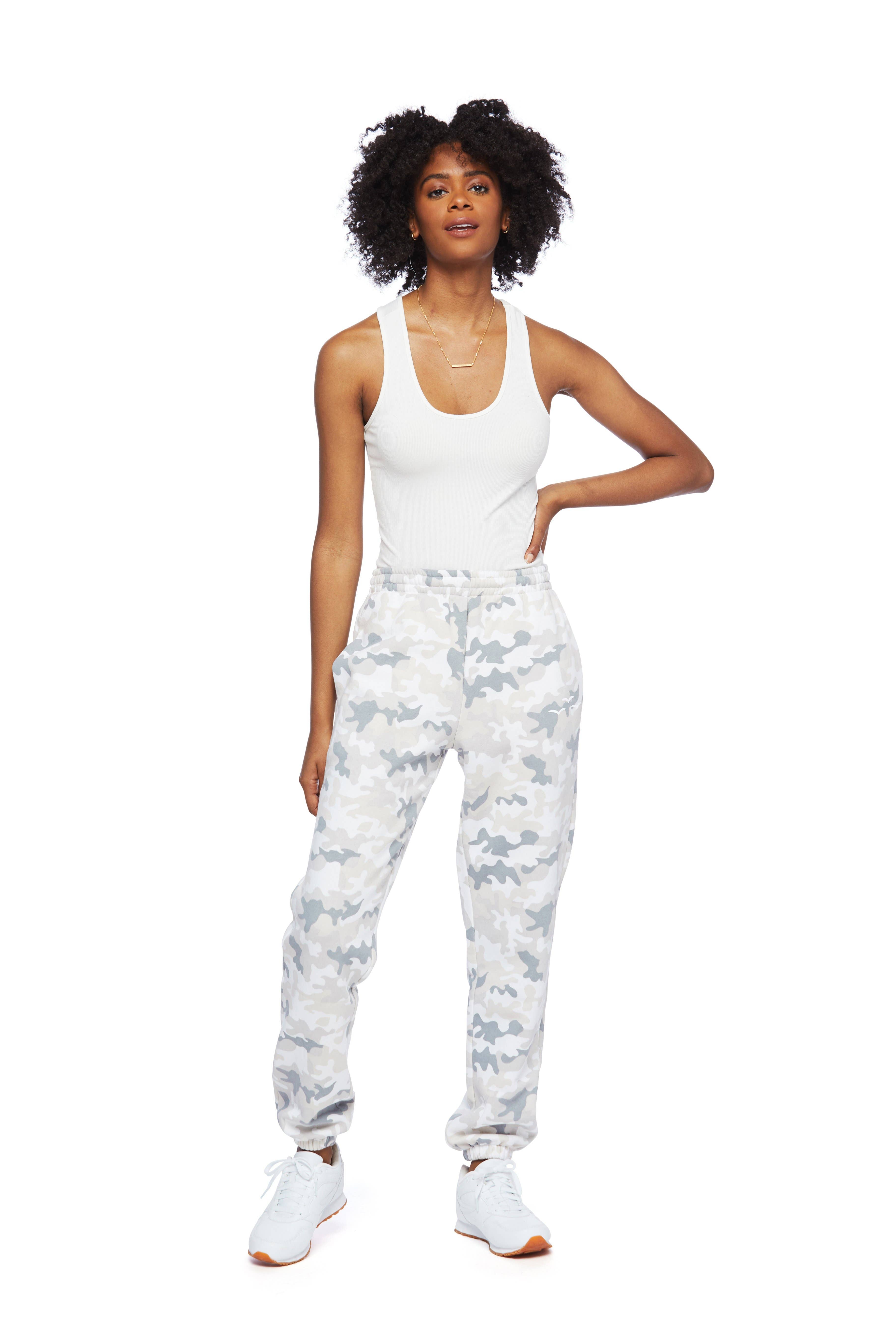 Nova premium fleece relaxed sweatpants in White Camo for wholesale on Faire