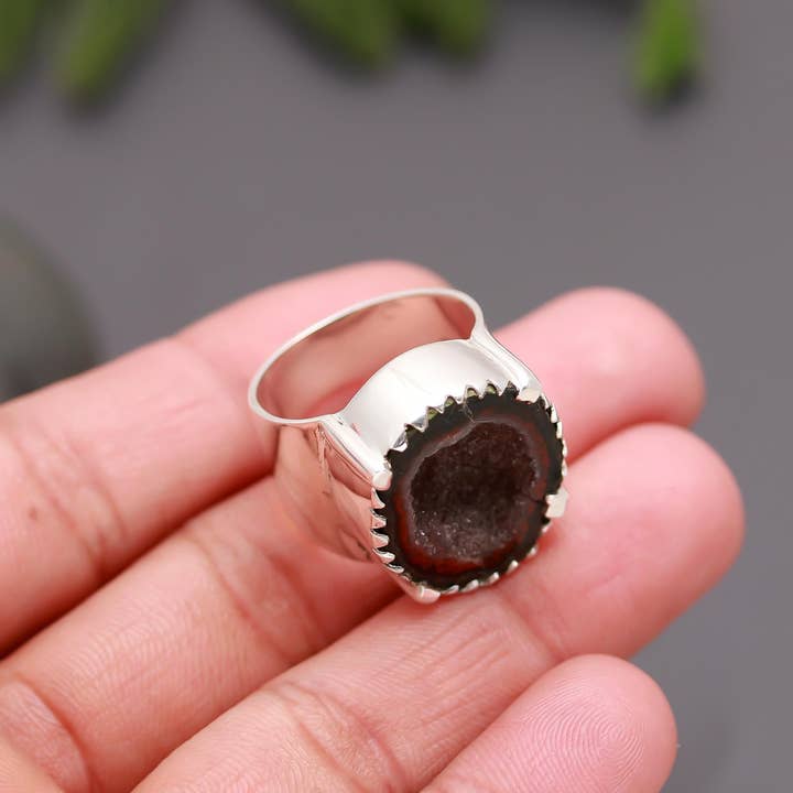 AG 925 JEWELLERY - Wholesale Cocktail/Statement Ring - 925 Silver Raw Geode Druzy Statement Ring3
