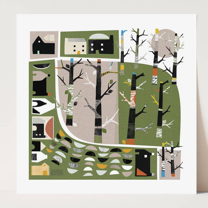 Woodland Village Art Print for wholesale by Jenni Douglas Designs