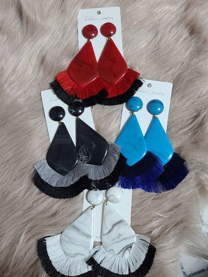 Accessories - Big Acrylic & Tassel 2 Tone Earrings (HX01) for wholesale by La Mar