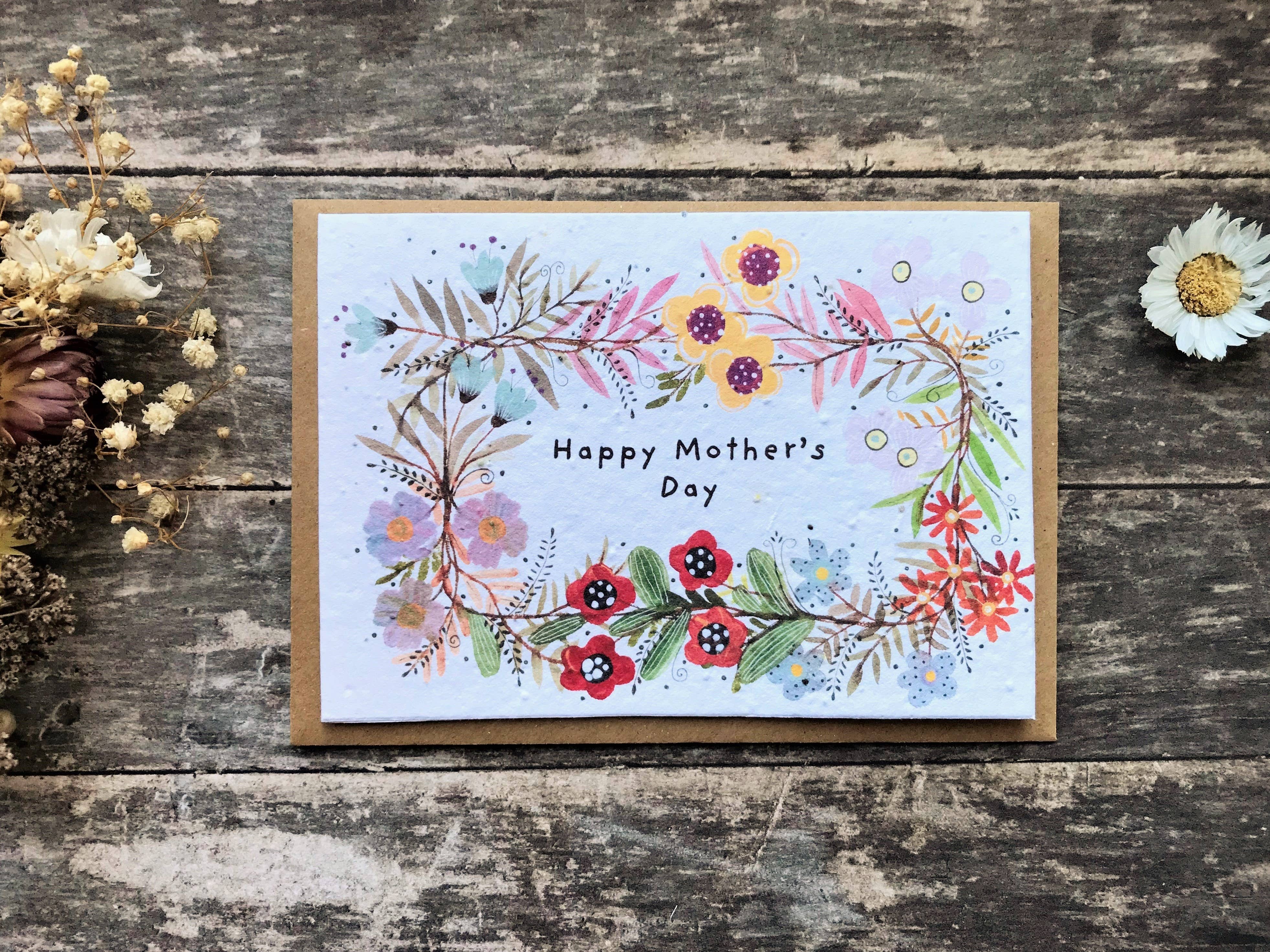 Erika's Whimsical Art – wholesale Mother’s Day card – Plantable Seed Paper Mother's Day Card, Blank Inside1