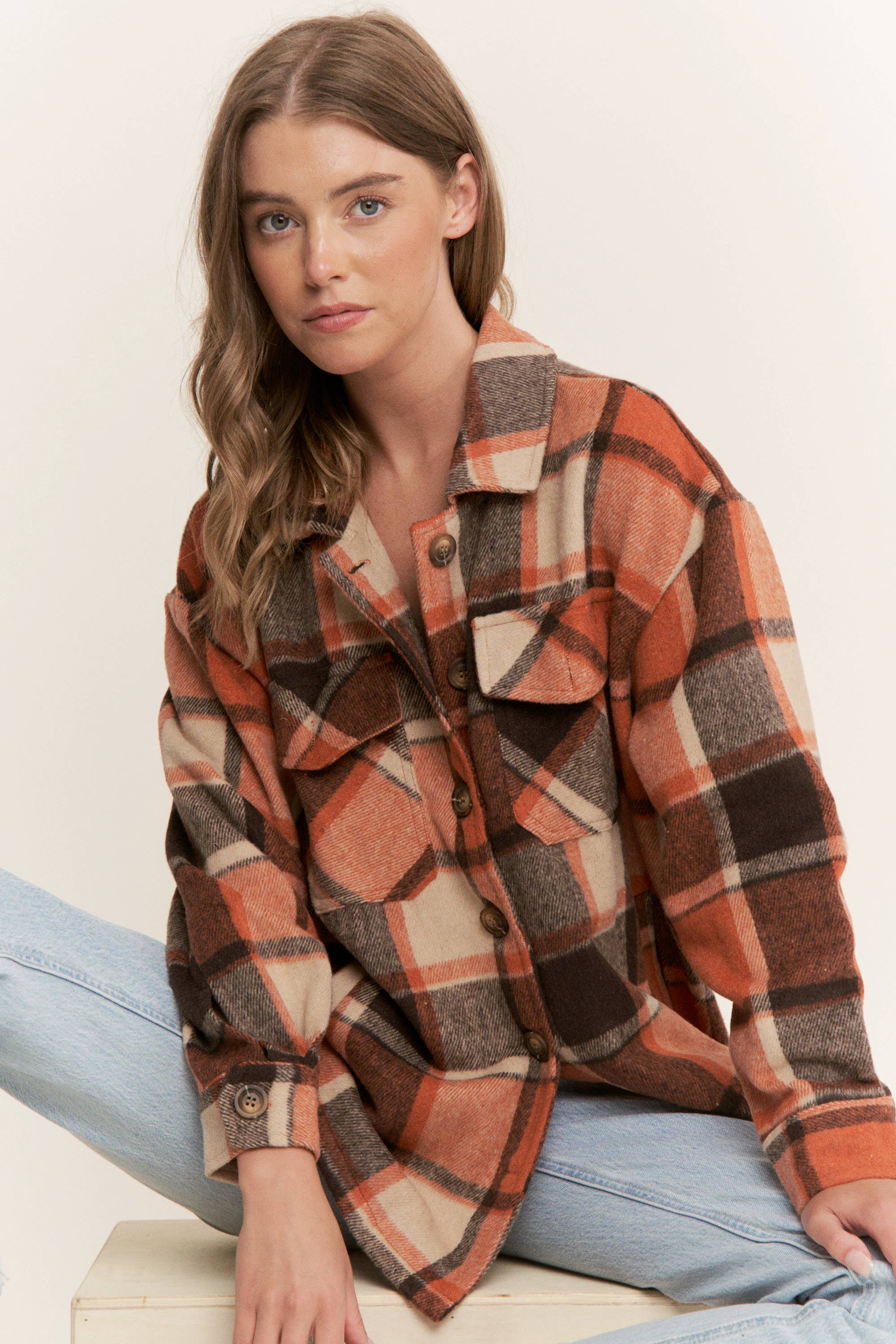 Sweet Generis - Wholesale Shirt Jacket/Shacket - Women's - FUZZY PLAID BUTTON DOWN FLANNEL SHIRT JACKET30