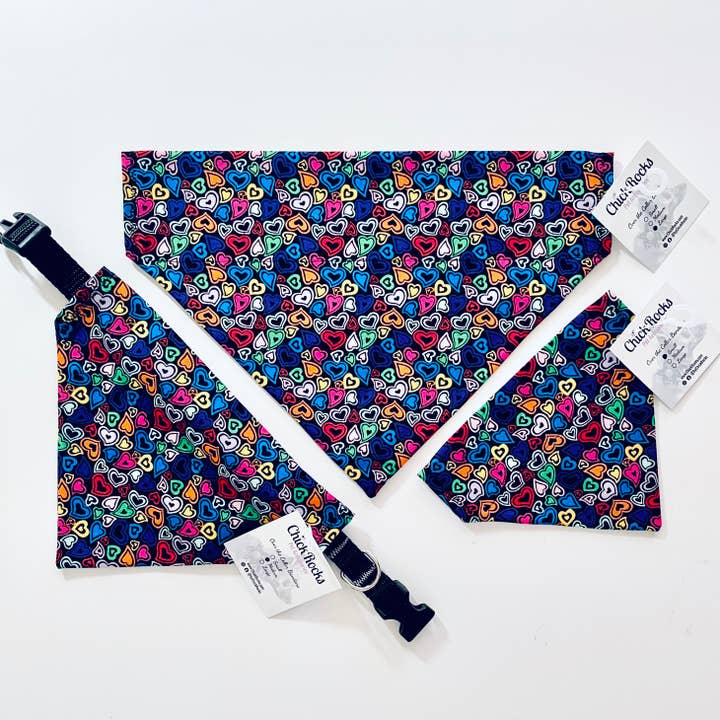 Hearts Over-the-Collar Pet Bandana - Small Hearts on Black for wholesale by ChickRocks