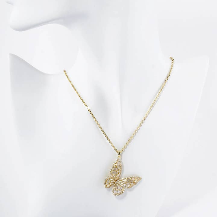 Wild Honey - Wholesale Pendant/Charm Necklace - 18K Gold Dipped Cz Butterfly Pendant Necklace2
