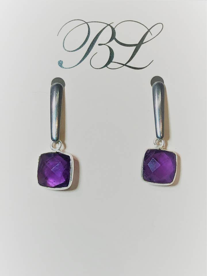 Amethyst earrings Square Drop for wholesale by Bldesigns Speciality Crafted Finer Earring Jewelry