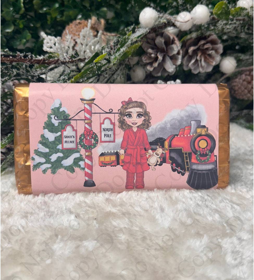 RST Prints – wholesale Chocolate bar – Chocolate Wrapper - Red Girl Dolly with Train0