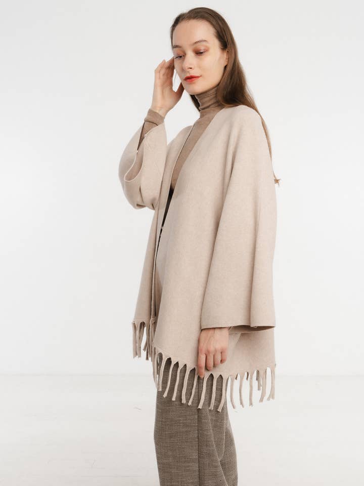 JULIA PARIS - Venta al por mayor Poncho - Mujer - Poncho abierto de punto con flecos