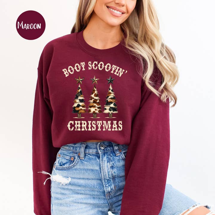 Boot Scootin' Kerst Cowboy Thema Sweater voor wholesale door CindyL Boutique