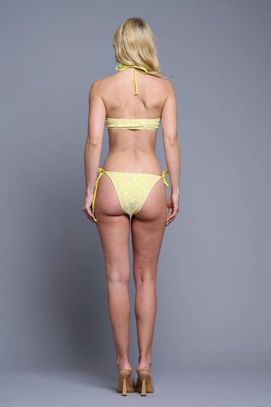 Yellow Sunlit Charm Halter Bikini Set for wholesale on Faire7