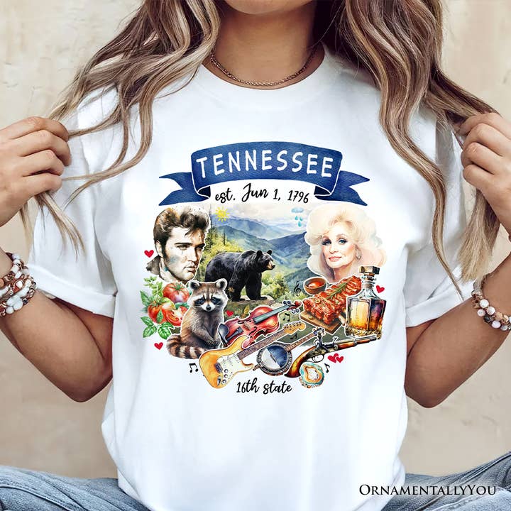 T-shirt artistique avec thèmes et monuments de l'État du Tennessee pour la vente par OrnamentallyYou