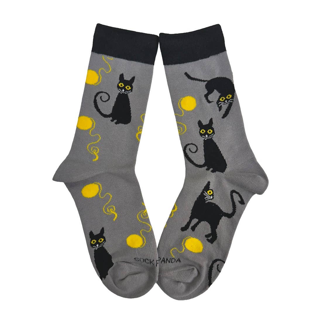 Sock Panda - Vente Chaussettes – femme - Chaussettes chat noir jouant avec une pelote de laine (taille adulte moyenne)2