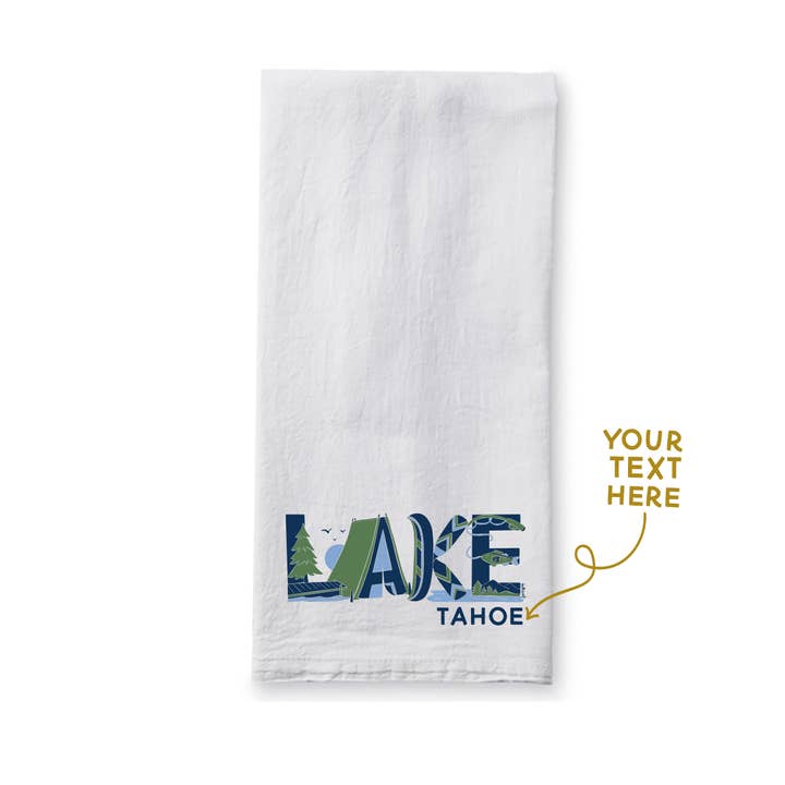 LAKE - Local Lettering - 19x28" Tea Towel for wholesale by doodles.ink.