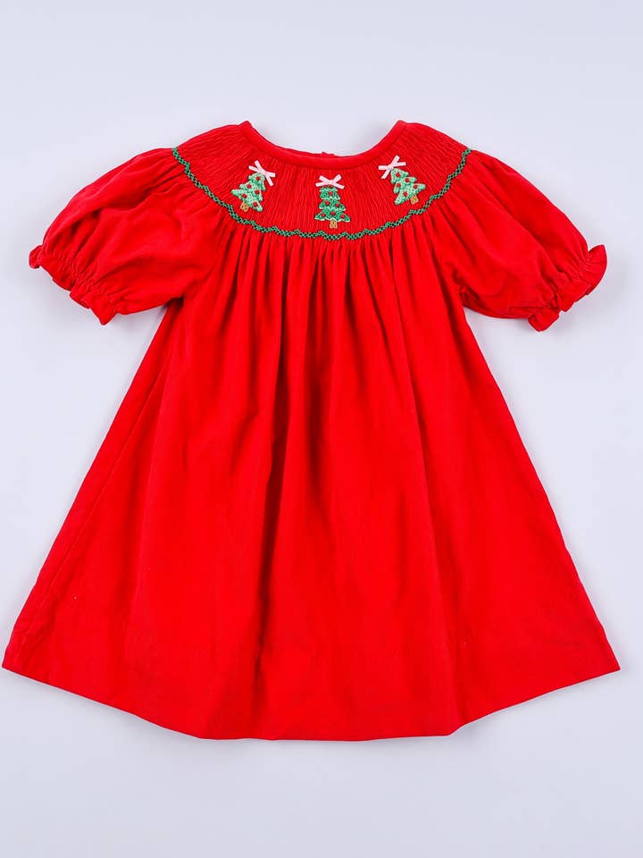 Rotes handgesmoktes Weihnachtsbaumkleid für den Großhandel von Mom & Co.