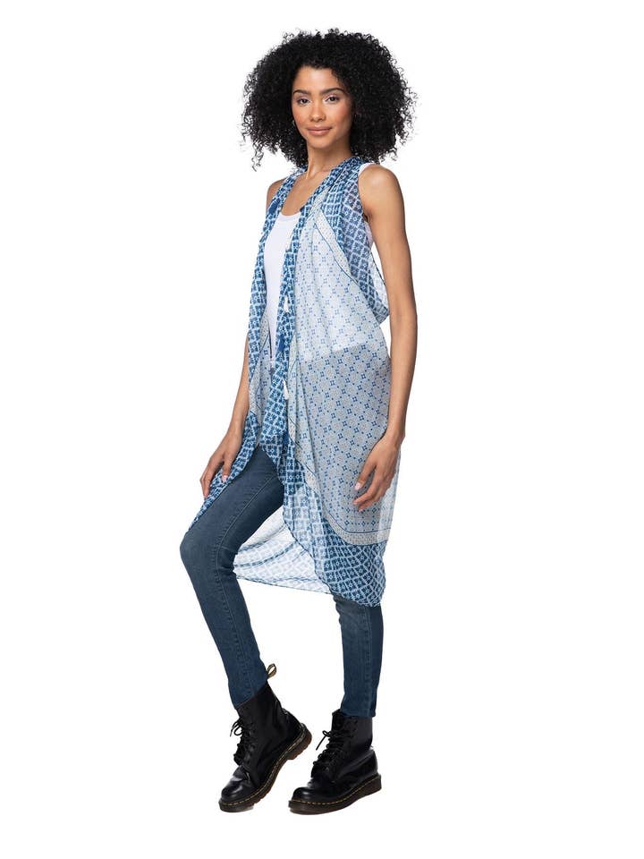 Blau Free Spirit Weste im Age of Aquarius Print für den Großhandel auf Faire