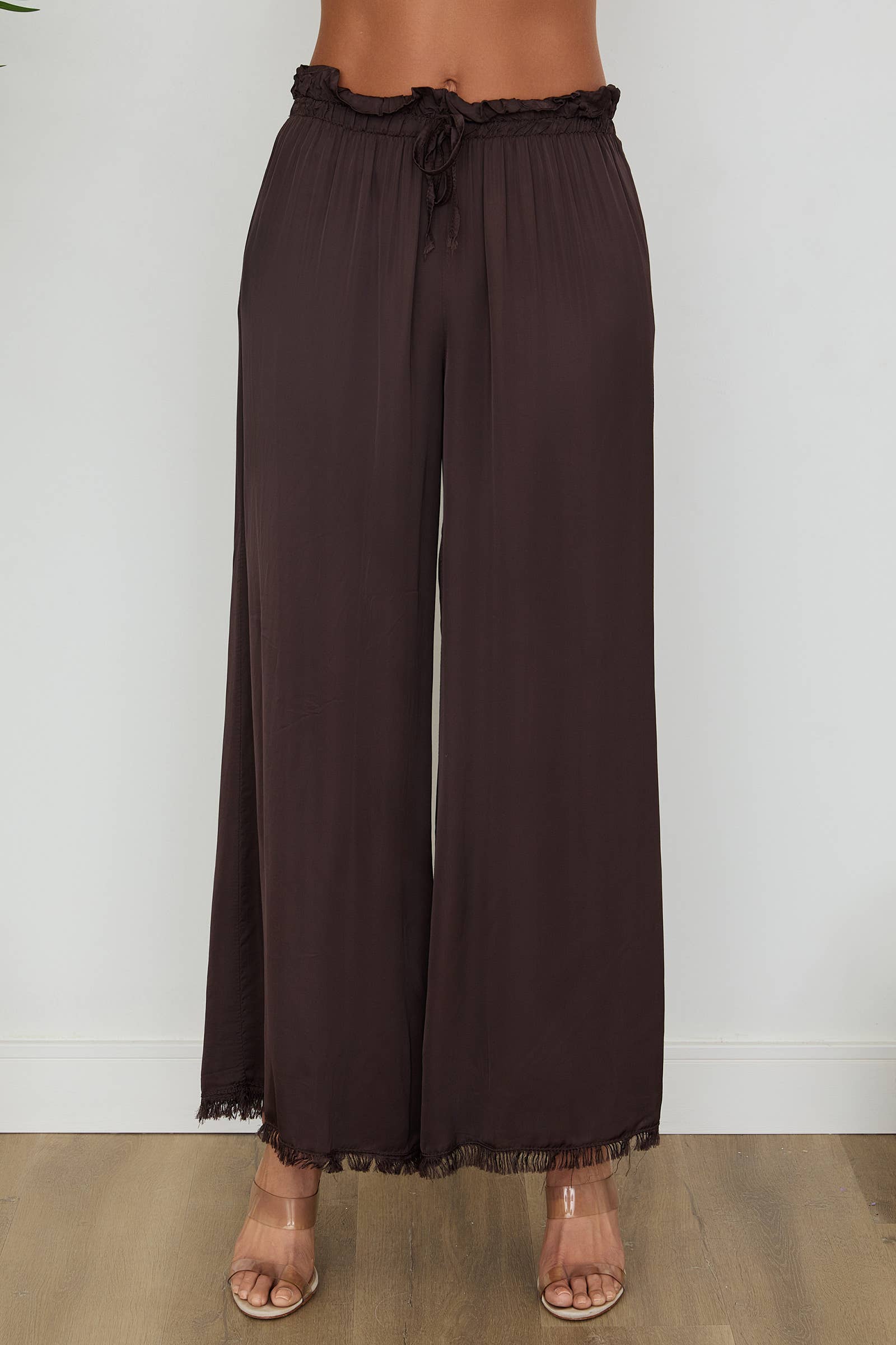 VENTI6 - Vendita all'ingrosso Pantalone - Donna - PANTALONI A GAMBA LARGA CON ORLO A FRANGE IN SETA ITALIANA (6109)1