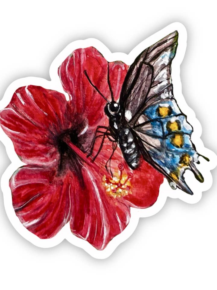 Hibiscus Butterfly vinyl Sticker for wholesale by Indigo’s Meadow