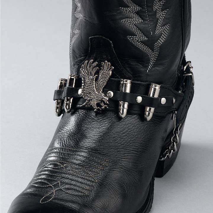 Western Express - Wholesale Shoe Accessories - Black Leather Boot Chains with Eagle & Shells
