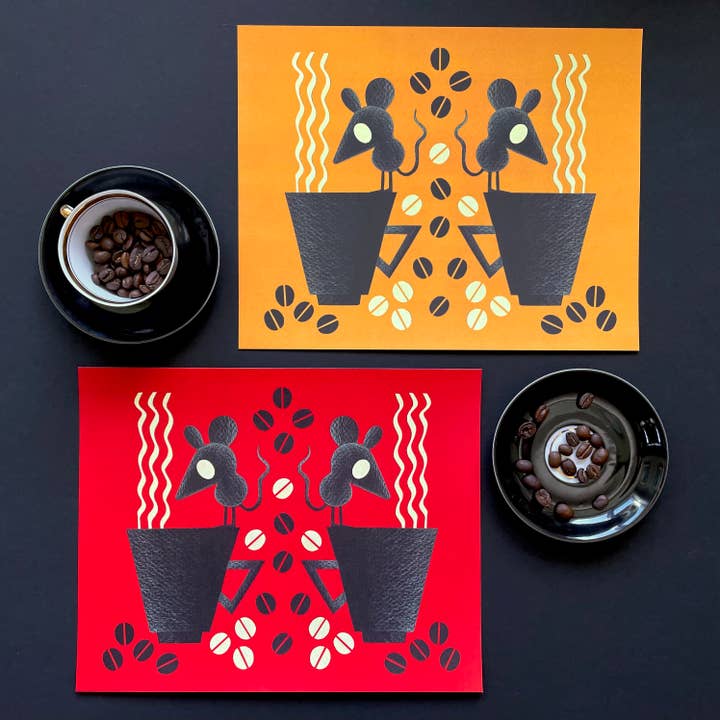Coffee Mouses 8x10" Art Print for wholesale by Lea Zalinskis Illustration