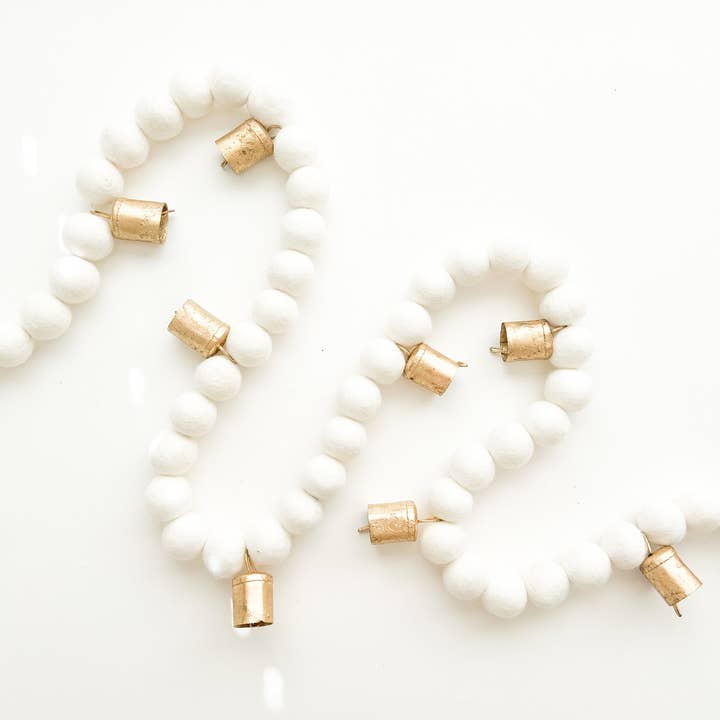 Simple Rustic Bell Felt Ball Garland for wholesale by Pearl & Jane