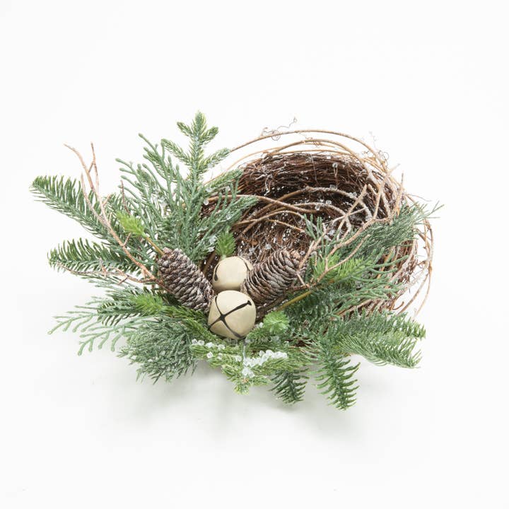 The Gerson Companies - Wholesale Christmas Decoration - Gerson Christmas 8"L Vine Bird Nest w/ Jingle Bells & Pineco1