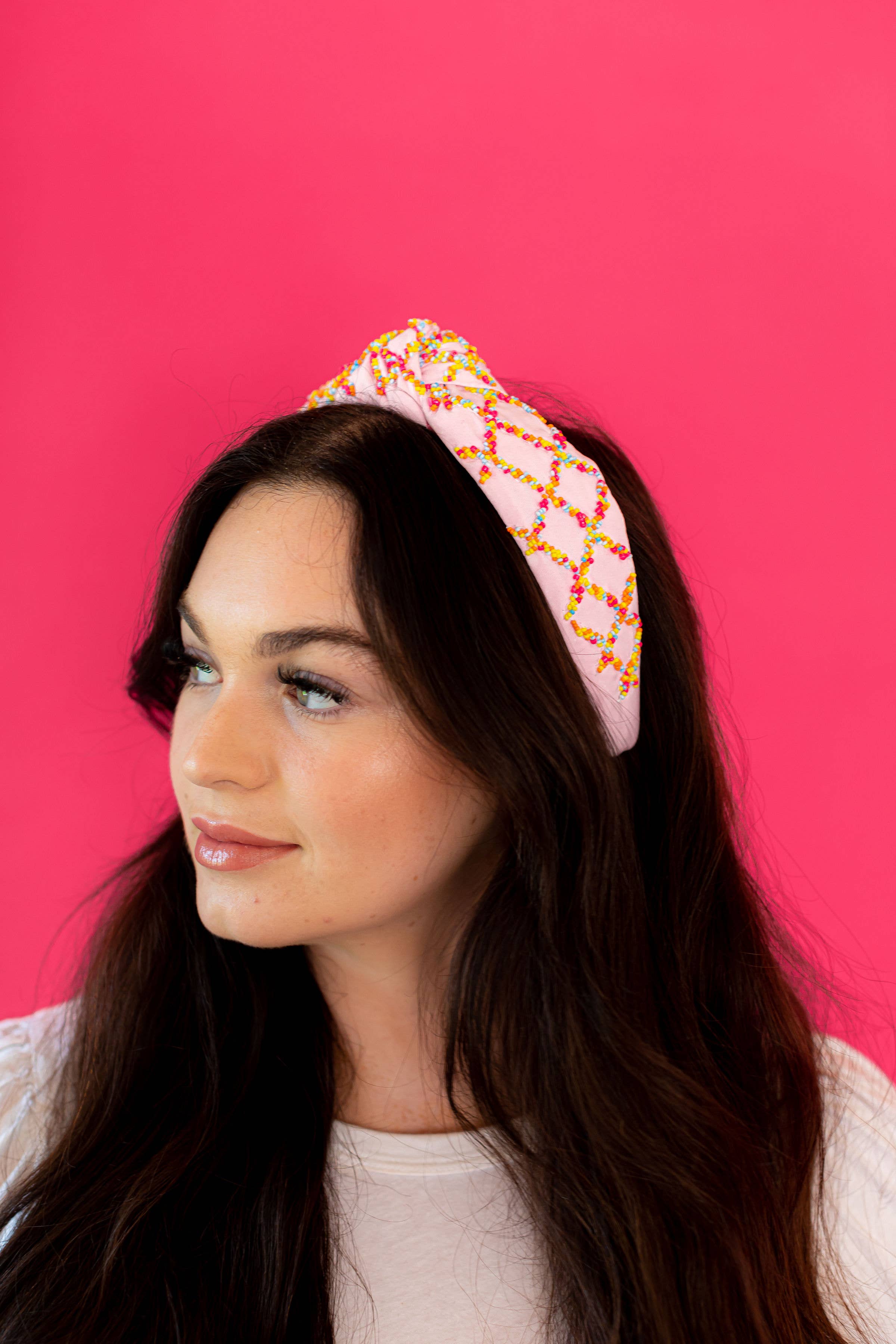 Golden Lily - Wholesale Fashion Headband - Women's - Seed Bead Knot Headband - Pink1