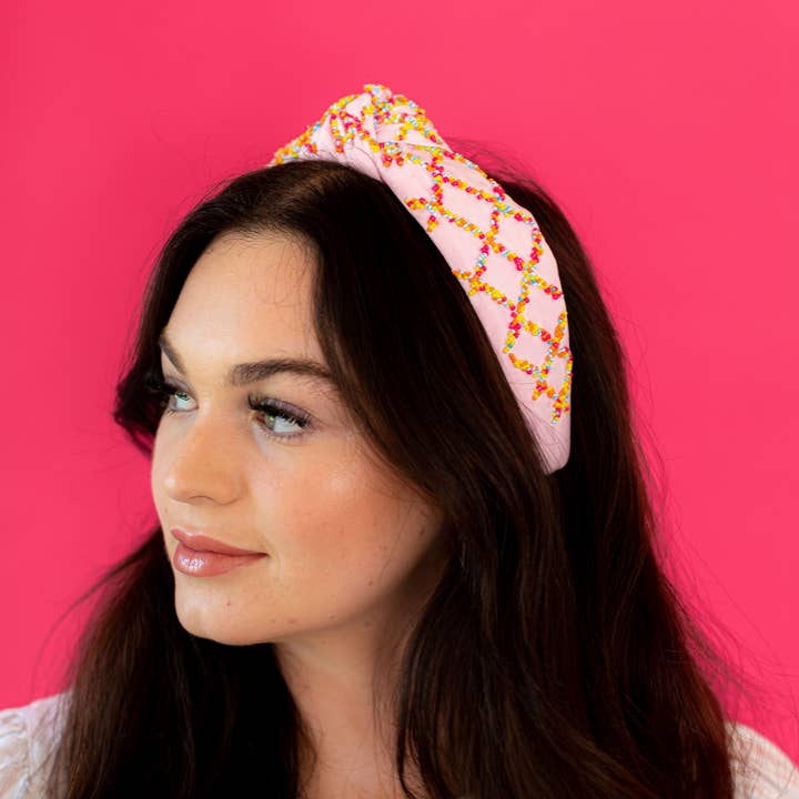 Golden Lily - Wholesale Fashion Headband - Women's - Seed Bead Knot Headband - Pink1