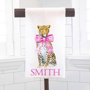 Personalized Chinoiserie Leopard Flour Sack Tea Towel - Hostess Gift - Housewarming Gift - Custom for wholesale by Moman Sales, Inc.