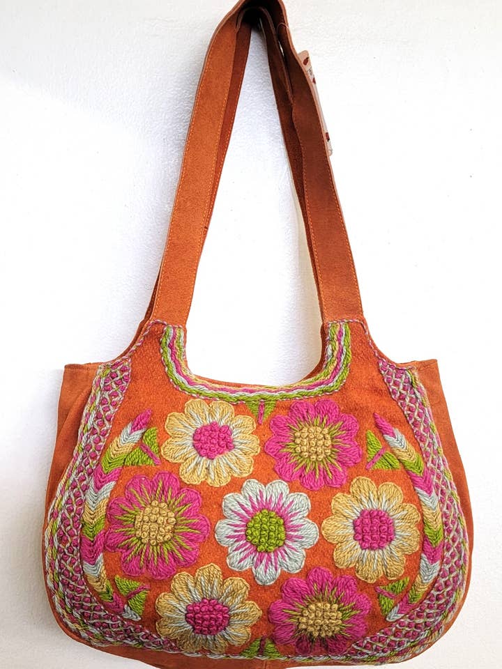 FALL LEATHER EMBROIDERED TOTE for wholesale by Ricki designs
