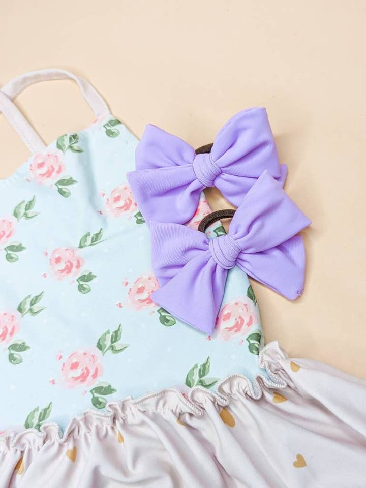 Lavender SWIM Pigtail Set on Nylon Hair-Tie for wholesale by EleanorBlakeCo