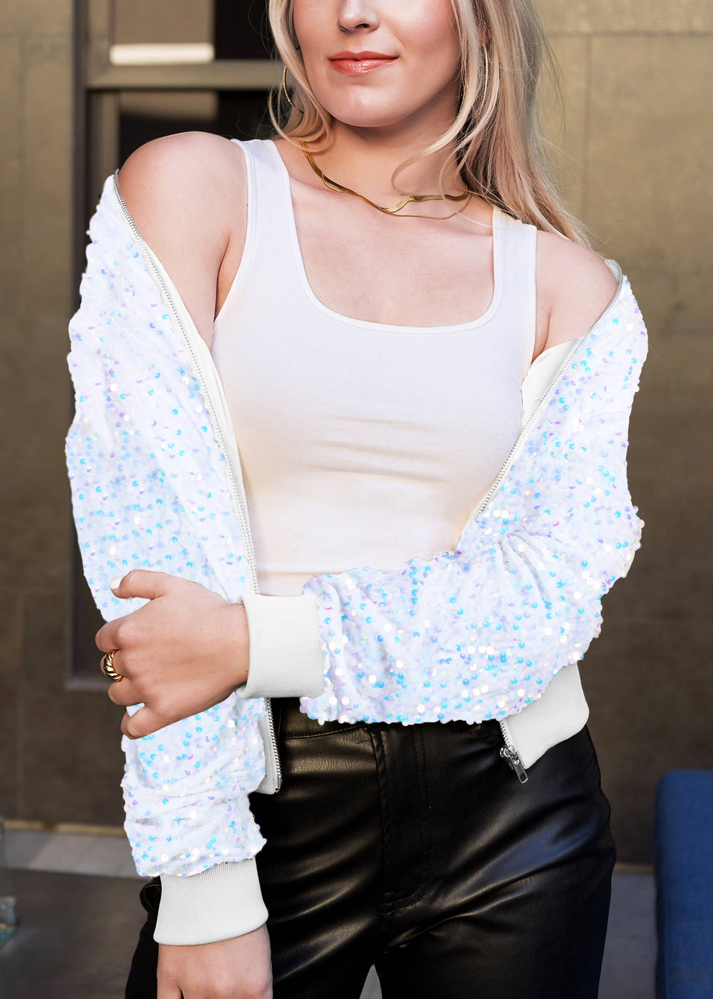 Anna Kaci Wholesale - Wholesale Jacket - Women's - Women's Sparkly Sequin Jacket Glitter Long Sleeves Front Zip33