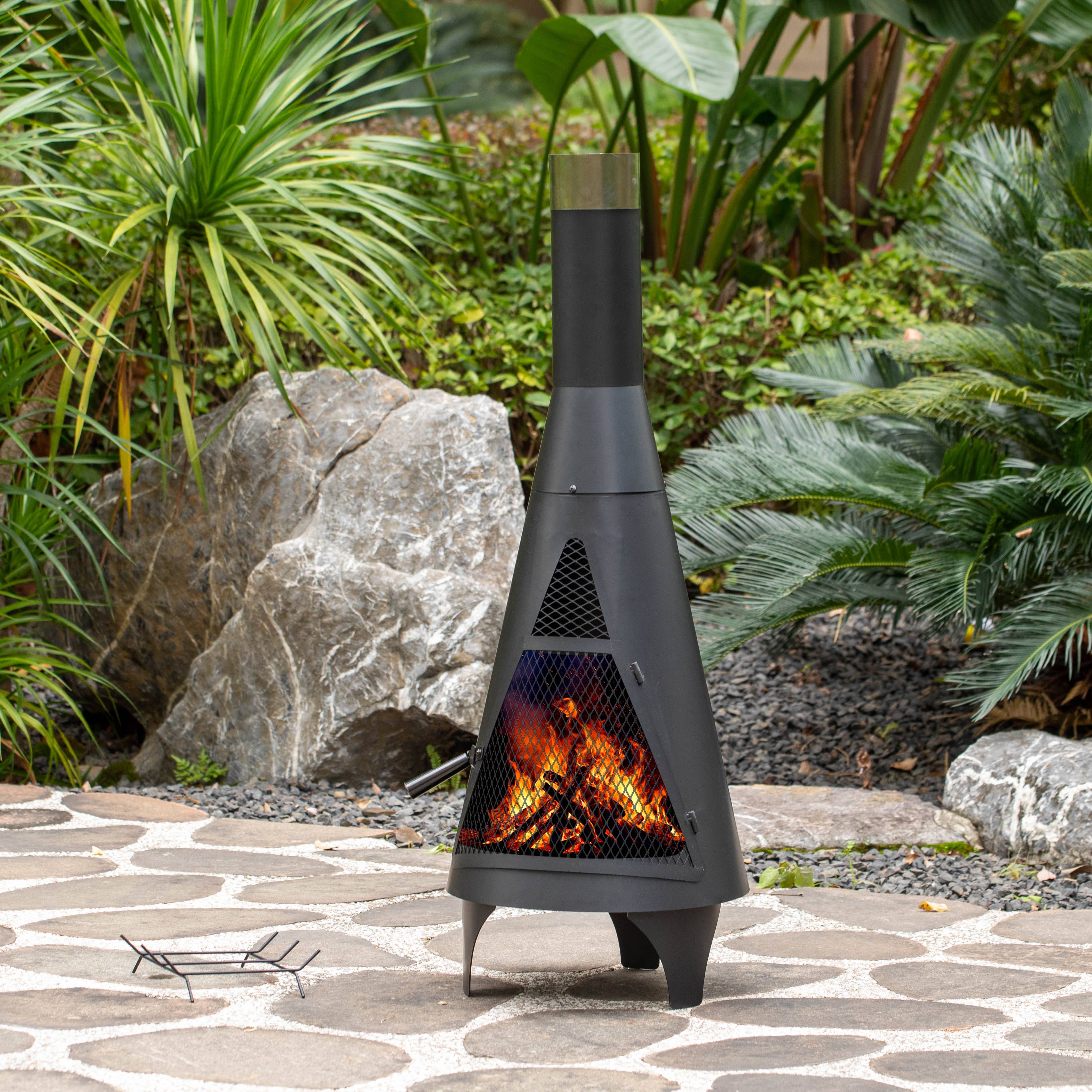 Quickway Imports – wholesale Fire pit – 50" Black Outdoor Metal Wood Burning Chimenea Patio Heater1