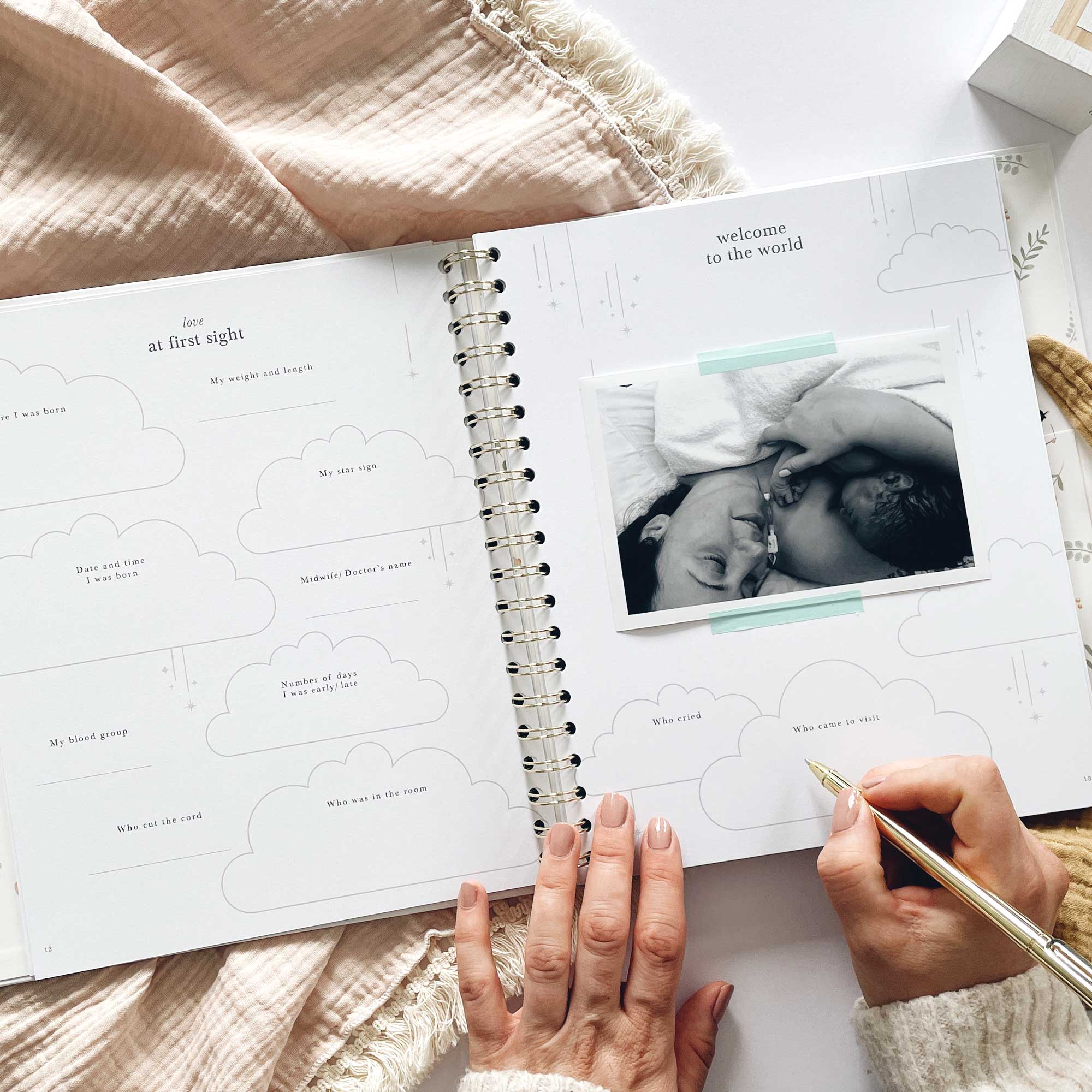 Blush And Gold - Wholesale Herinneringenboek - Kinderen en baby - My Baby Book (Dieren) luxe bewaarschrift met memory book + doos12