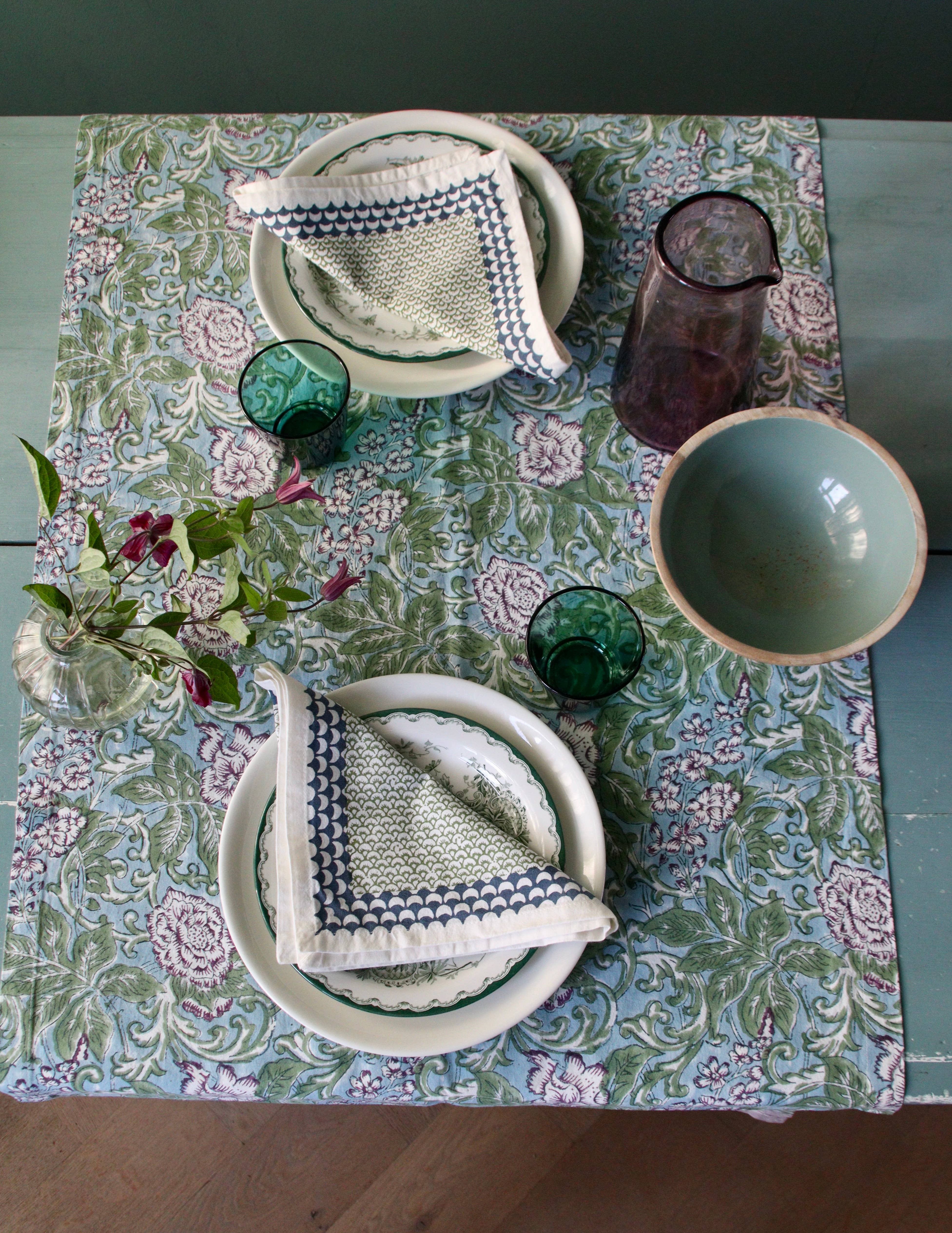 Rozablue – Runner de mesa por atacado – Caminho de mesa chintz beringela impresso à mão 60 x 180 cm6