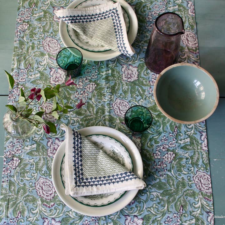 Rozablue – Runner de mesa por atacado – Caminho de mesa chintz beringela impresso à mão 60 x 180 cm6