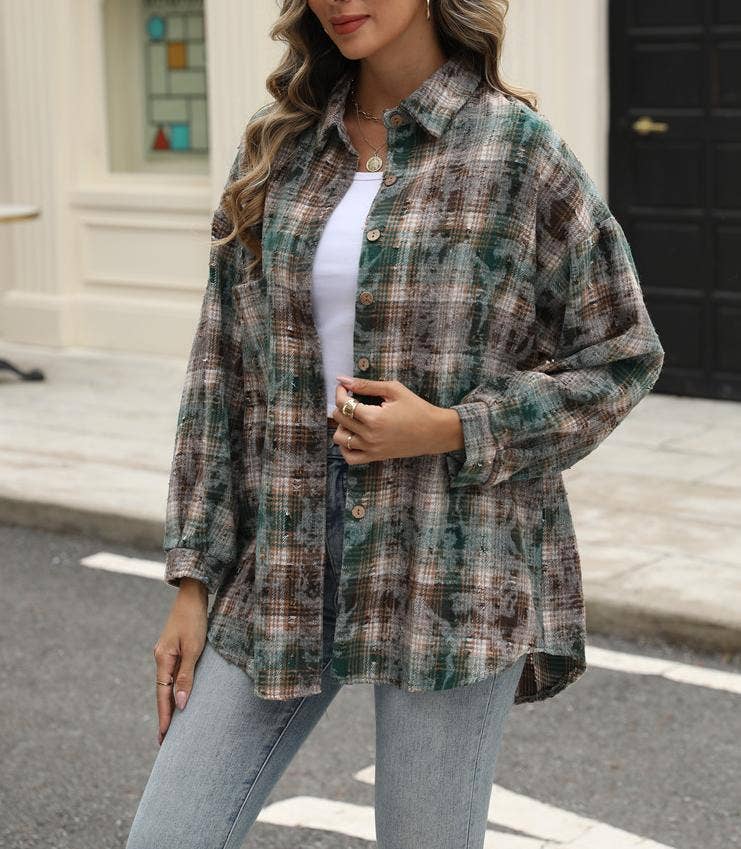 HIDDENBRAND - Wholesale Shirt Jacket/Shacket - Women's - Plaid jacket checked ripped shacket7