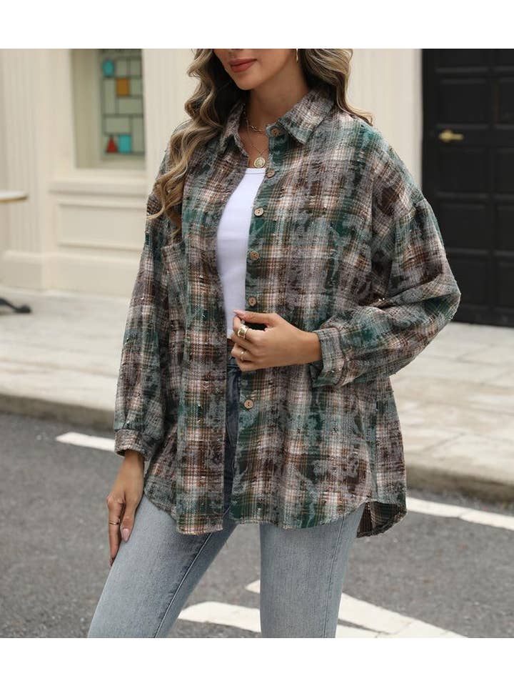 HIDDENBRAND - Wholesale Shirt Jacket/Shacket - Women's - Plaid jacket checked ripped shacket7
