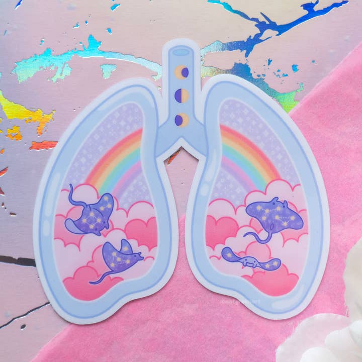 Rainbow Lungs Glossy Vinyl Sticker for wholesale by NatGreenArt
