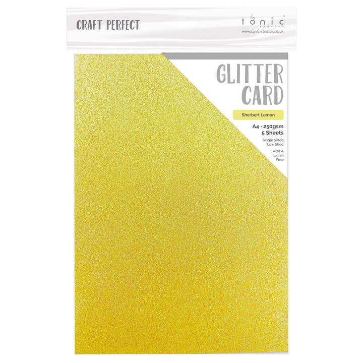 Tonic Studios - Wholesale Craft Supplies - Craft Perfect - Glitter Card - Sherbet Lemon - A4 (5/PK) - 9956E