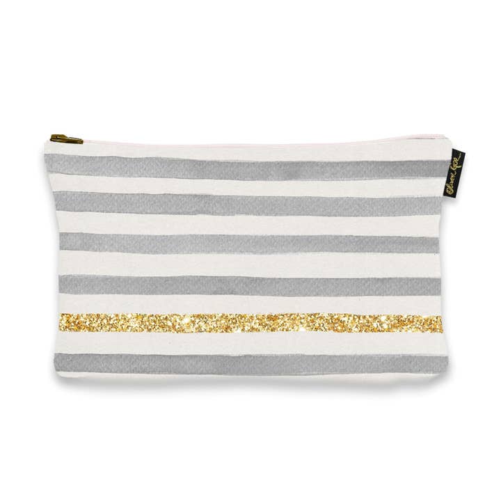 Oliver Gal Gold Line Stripes Art Pouch (Size 9x6) for wholesale by The Oliver Gal Artist