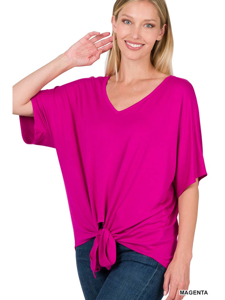 42POPS - Wholesale Knit Top - Women's - ,._ 42POPS LUXE RAYON V-NECK TIE FRONT TOP