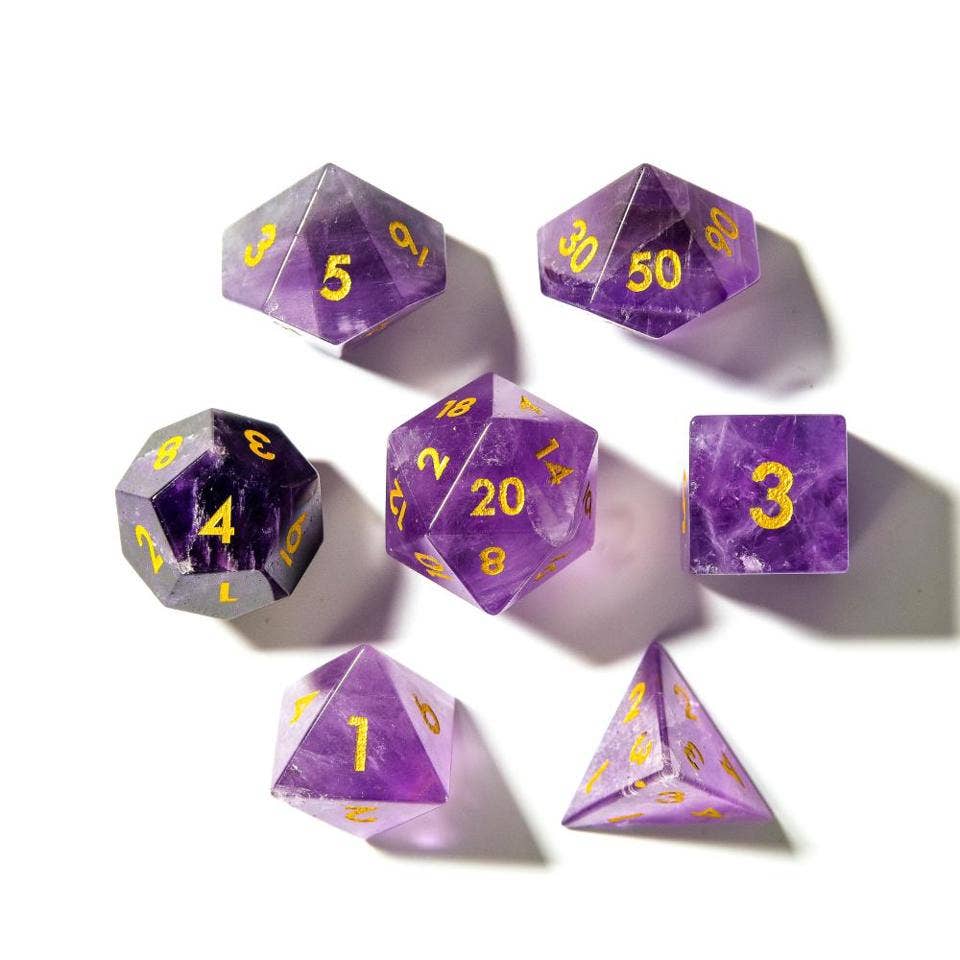 Tabletop Dominion Limited - Wholesale Dice - Amethyst | Natural Gemstone Dice | 7-Polyhedral Set3