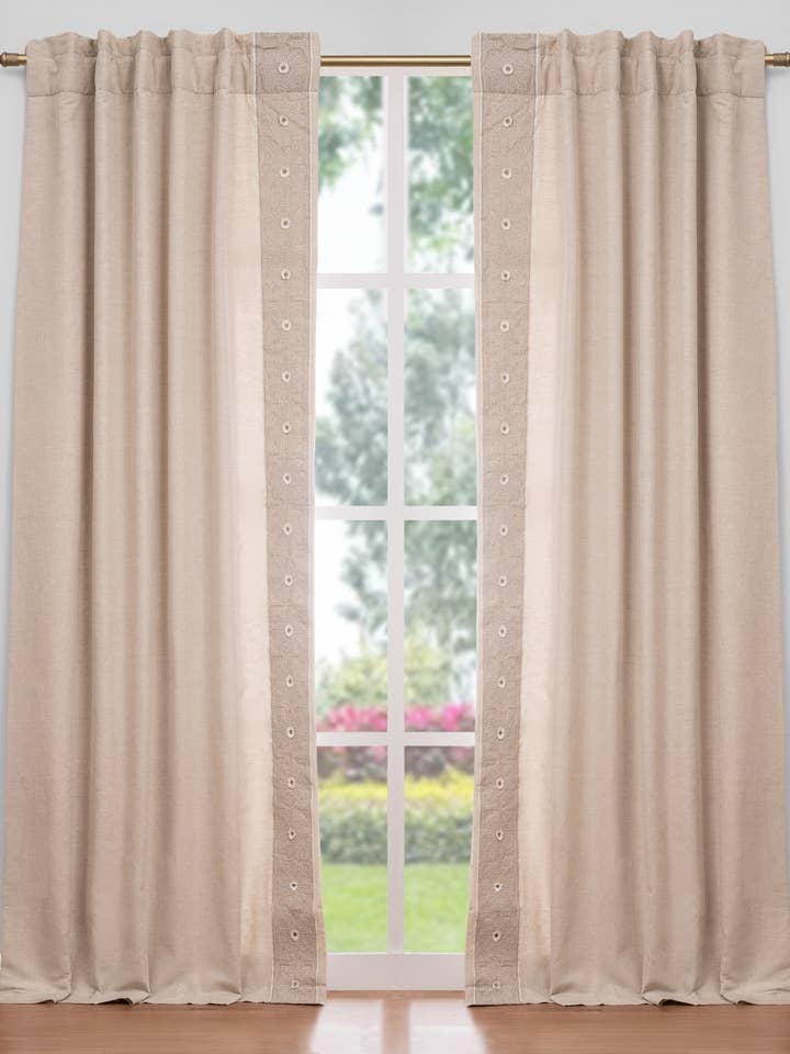 Cortina de Mezcla de Lino y Algodón Sunrise Natural de 108" para venta al por mayor de Creative Threads, Inc.