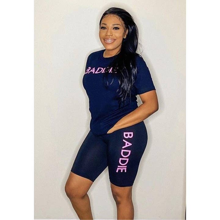 Shortset Baddie preto e rosa por atacado de THICKER THAN AVERAGE LLC