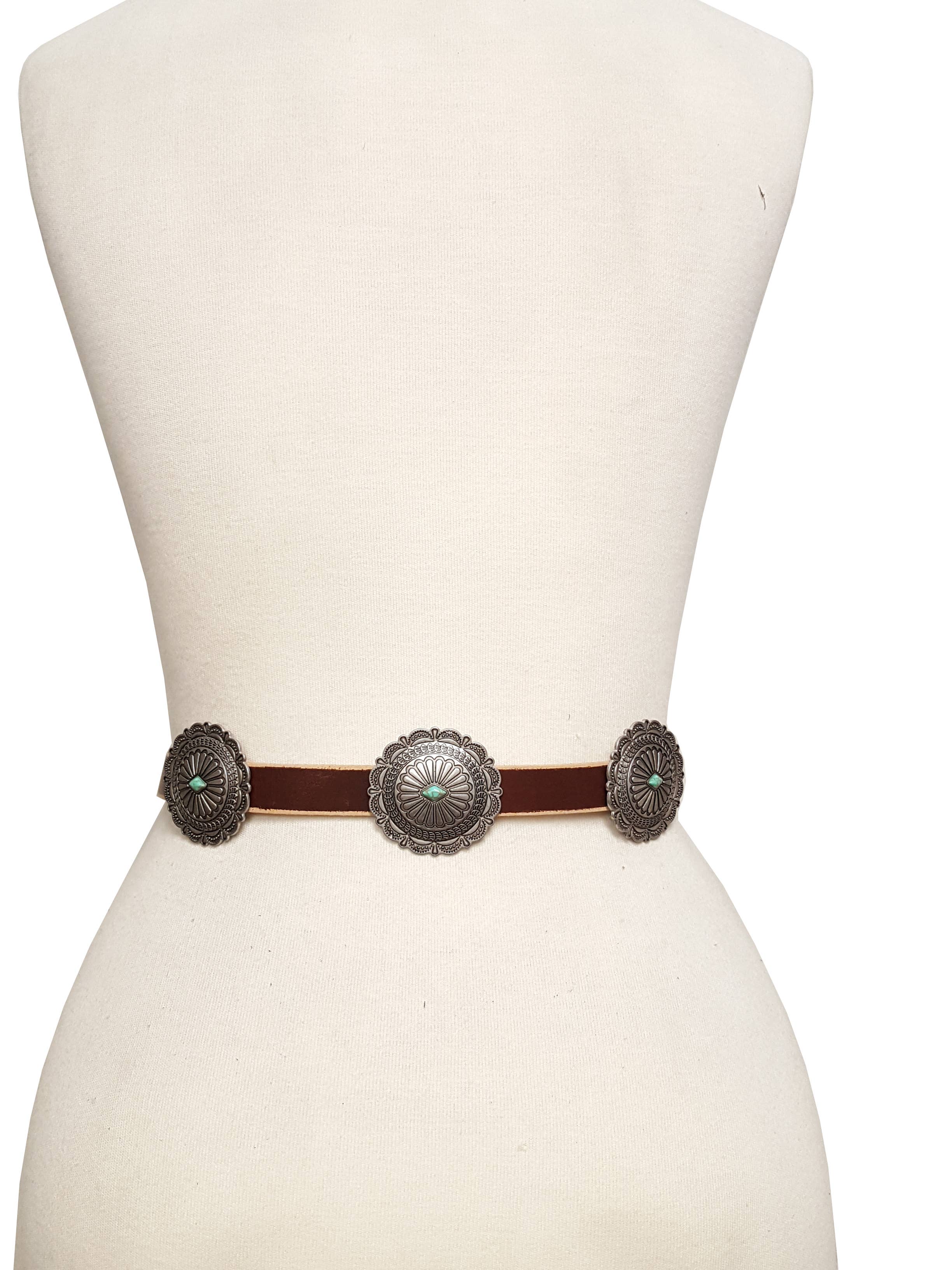 Axesoria West - Wholesale Belt - Women's - Western Genuine Distressed Leather belt w. Round concho4